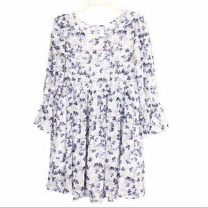 Free People Sheer Floral Babydoll Tunic Dress Flutter Sleeves Size‎ S Purple